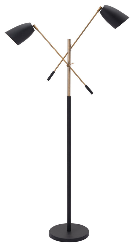 Floor Lamp Light, Steel Metal, Black, Brass, Kitchen Lounge Cafe Bistro Lobby