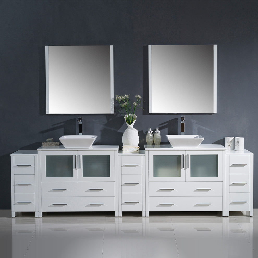 Torino 108" White Modern Double Sink Bathroom Vanity, Faucet FFT3072CH