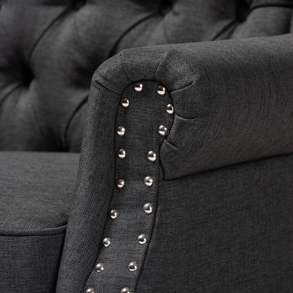 Charrette Transitional Gray Fabric Upholstered Button Tufted Armchair