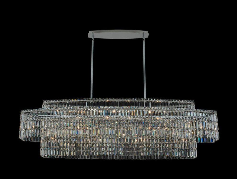 15 Light 60" Island Light, Polished Chrome With Crystal