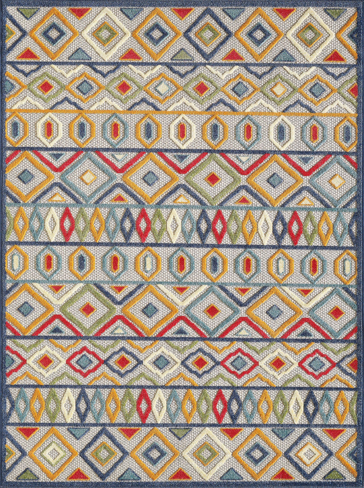 Calla Aztec Indoor/Outdoor Rug, Ivory/Multi, 6'7 X 9'