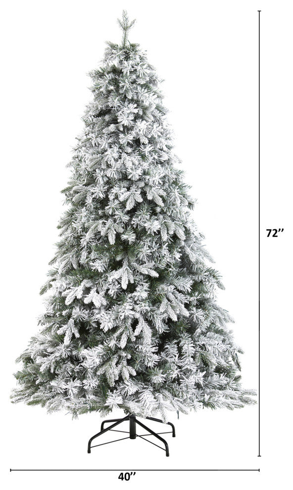 6' Flocked Vermont Mixed Pine Faux Christmas Tree With 300 Clear LED Lights