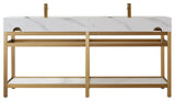 Bilbao Vanity with Metal Bracket & Stone Top, Brushed Gold, 72", With Mirror