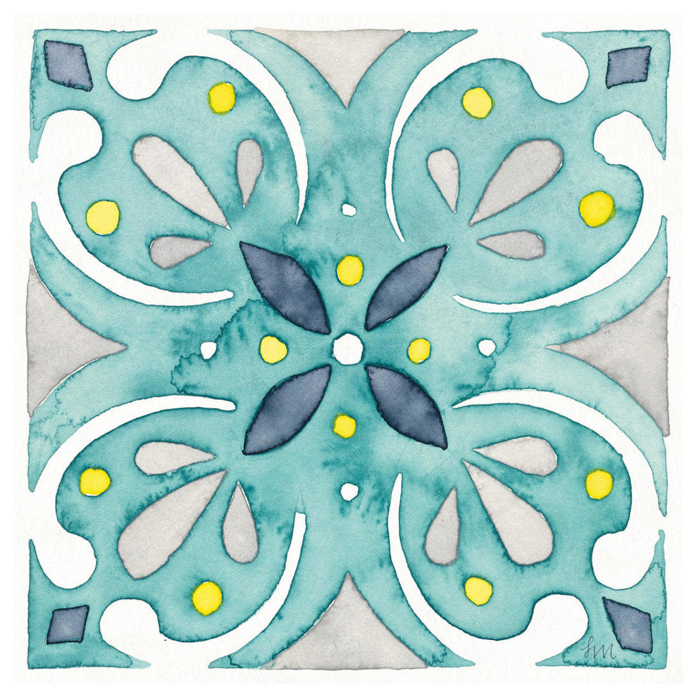 "Garden Getaway Tile IV Teal" Digital Paper Print by Laura Marshall, 38"x38"