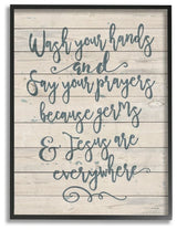 Stupell Industries Blue Script Germs and Jesus Planked Look Typography, 16 x 20