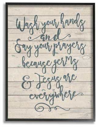 Stupell Industries Blue Script Germs and Jesus Planked Look Typography, 16 x 20