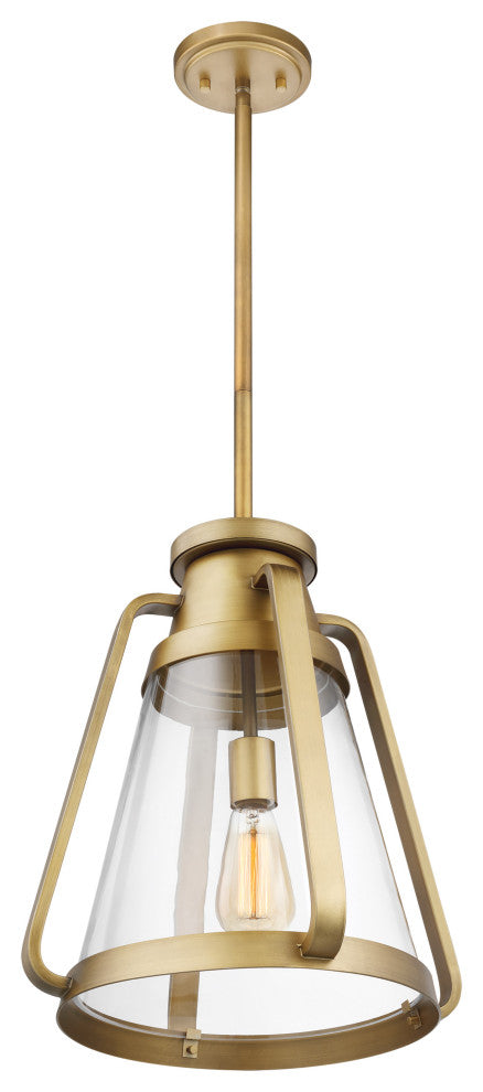 Everett 1-Light 14-Inch Pendant, Natural Brass With Clear Glass