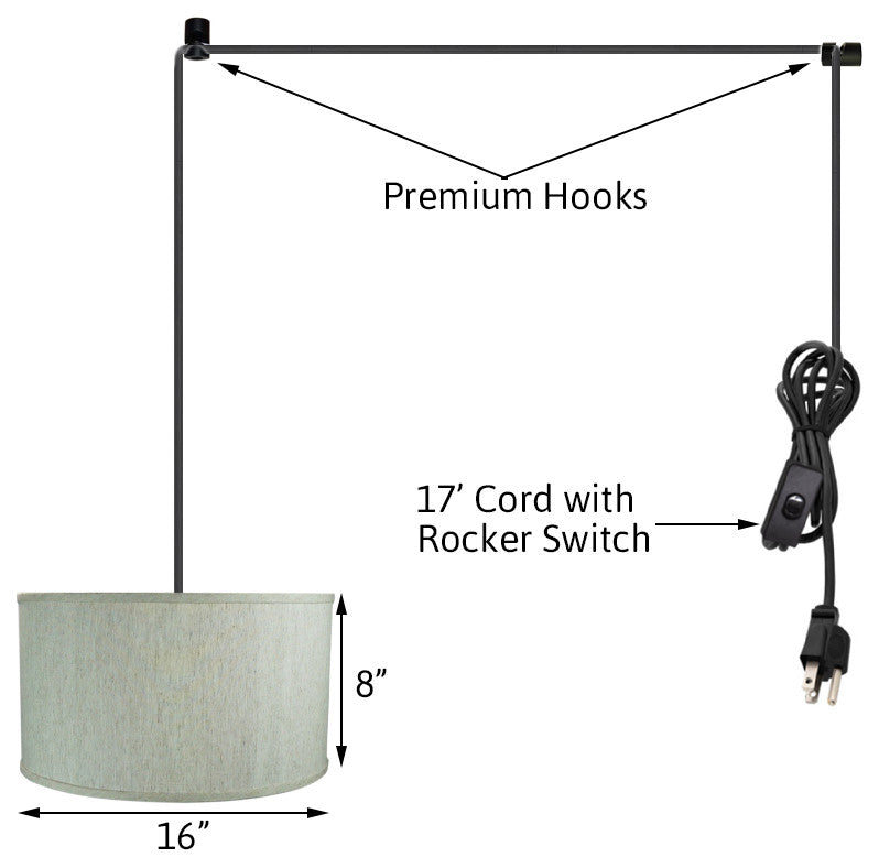 1 Light Swag Plug-In Pendant 16"w Textured Oatmeal Shade, 17' Black Cord