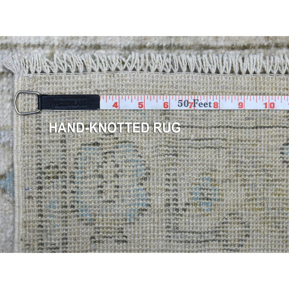 Hand Knotted Angora Oushak Afghan Runner, Serrated Leaf Border Rug, 2'6"x19'9"