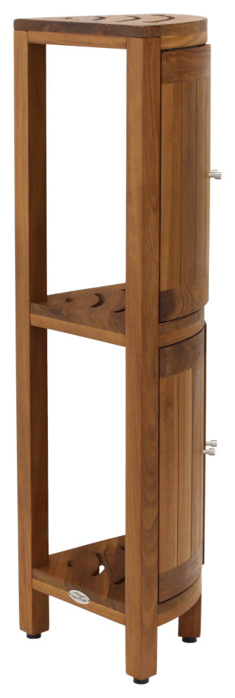 Kai Corner Teak Bath Shelf With Square Legs and Front Facing Doors