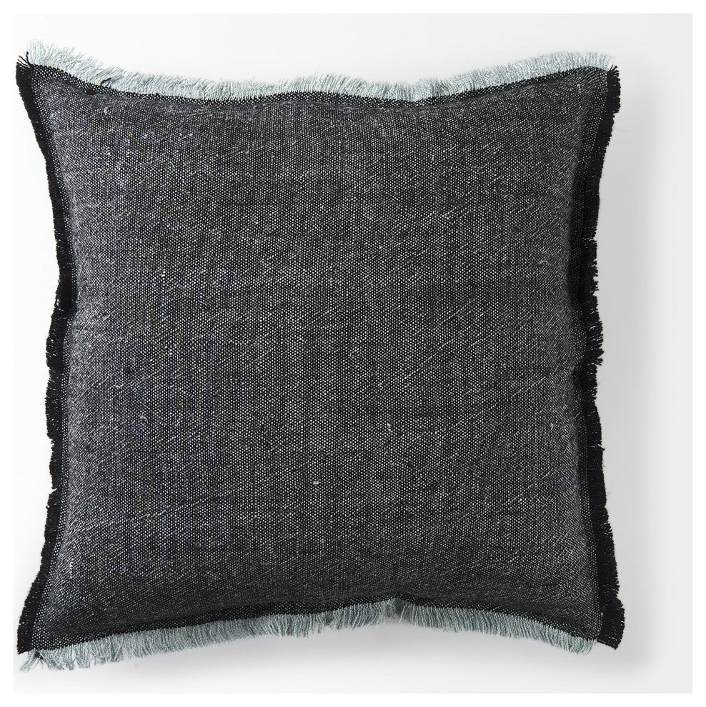Dark Gray Fringed Throw Pillow Cover