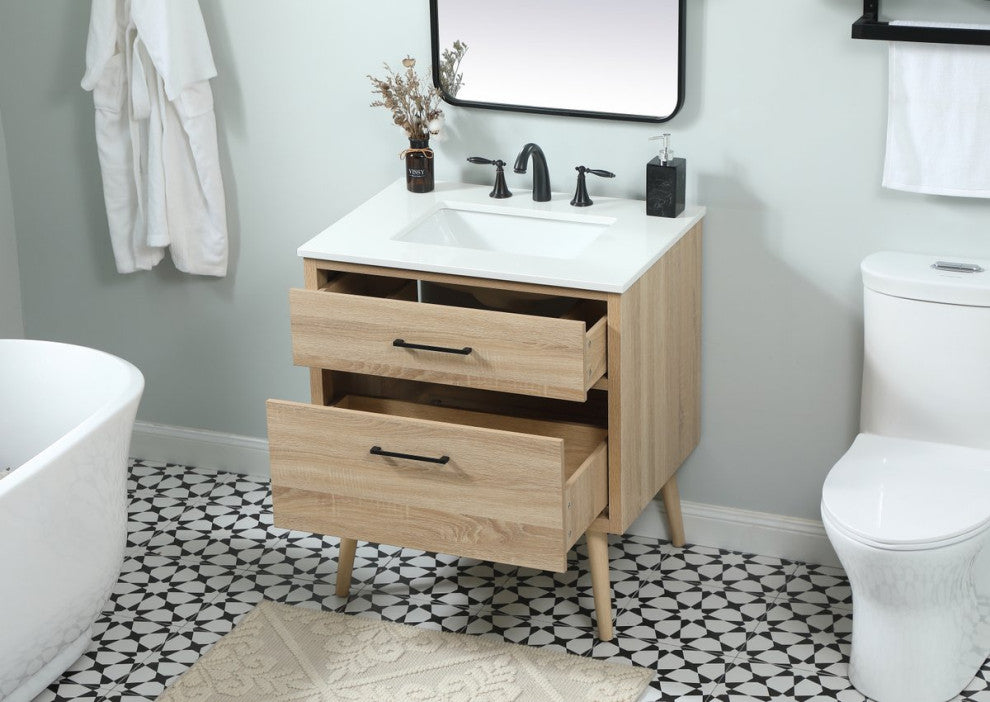 Home Living 22" Midcentury Modern Mango Wood-Light Bathroom Vanity