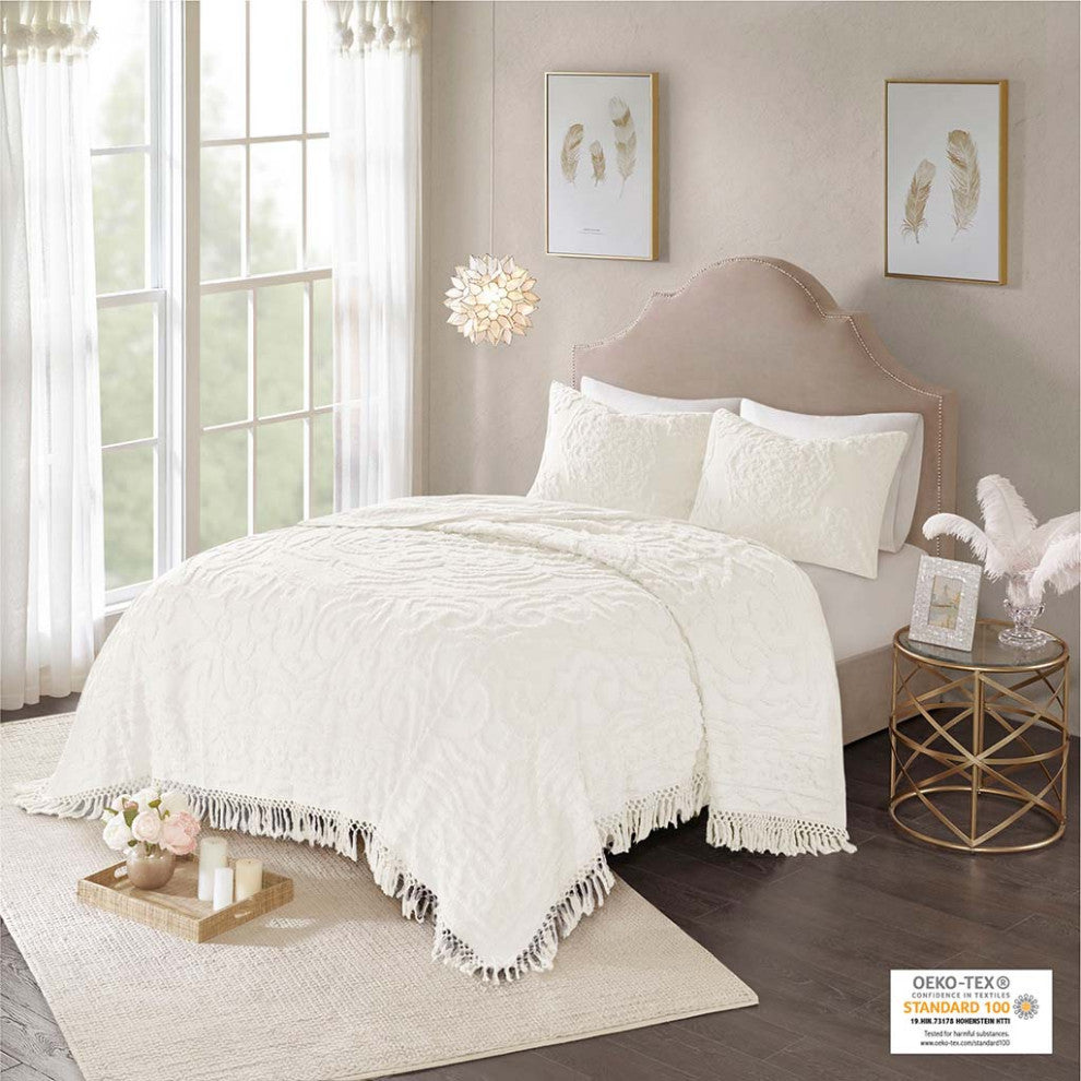 Madison Park Laetitia Tufted Cotton Chenille Medallion Fringe Coverlet Mini Set