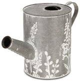 White Washed Galvanized Metal Pitcher Decor With Garden Pattern