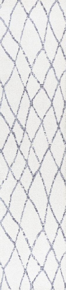 Illi Moroccan Diamond Trellis Ivory/Gray 2 ft. x 10 ft. Runner Rug
