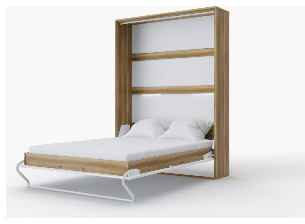 Contempo Vertical Wall Bed, European Full XL SIze, Oak Country/White Gloss