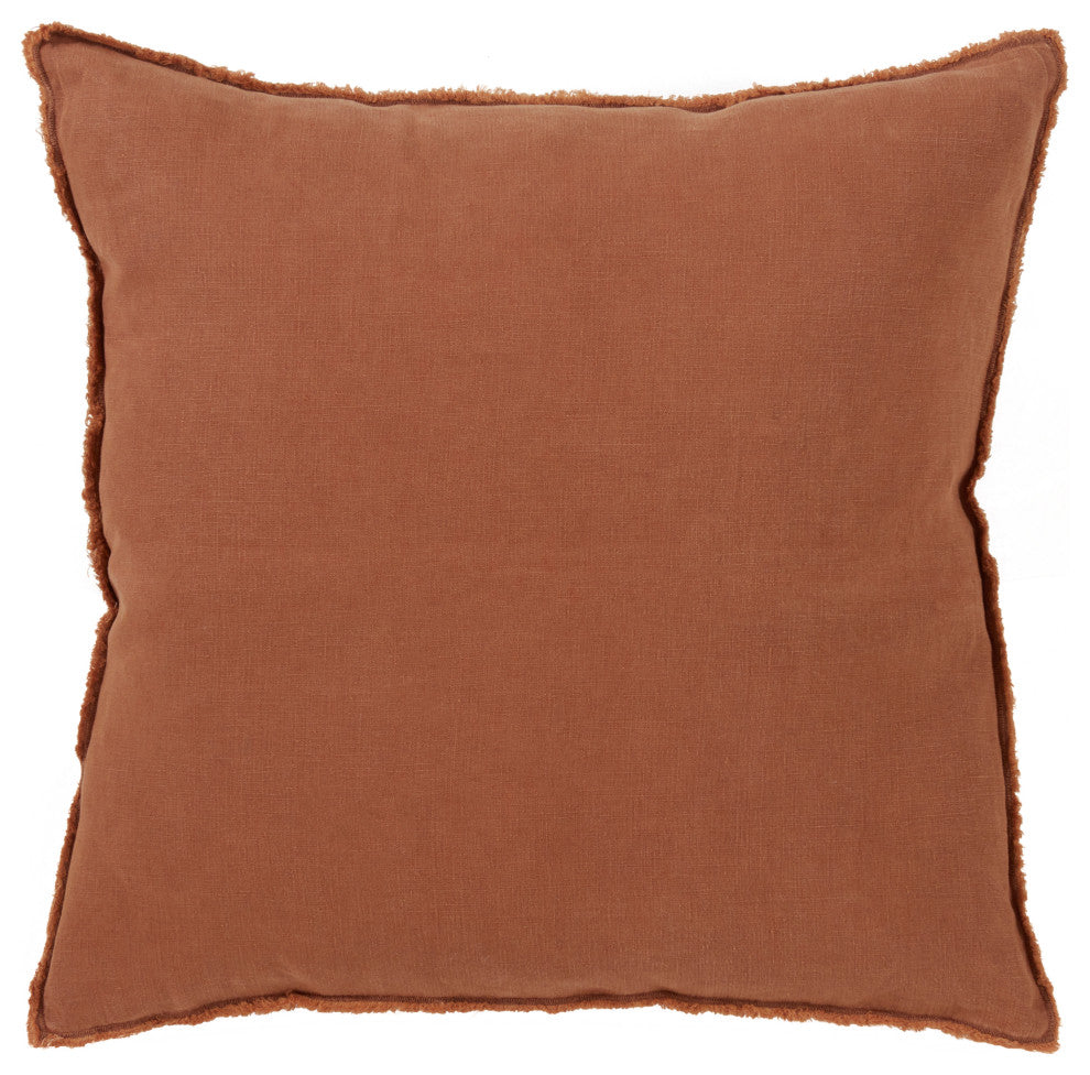 Fringed Design Linen Throw Pillow, Terracotta, 20", Down Filled