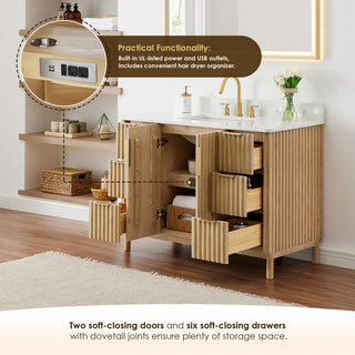 Sierra Bathroom Vanity, Washed Light Brown, 48inch, Without Mirror