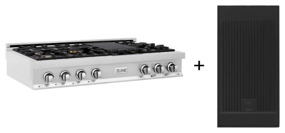 ZLINE 48" Gas Stovetop With 7 Gas Brass Burners and Griddle and Griddle