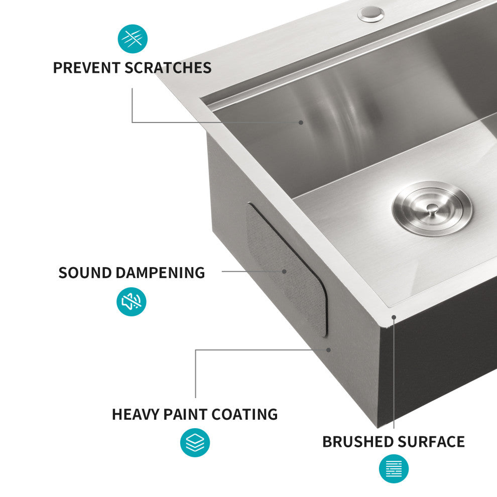 Topmount Workstation Drop In Stainless Steel Single Bowl Kitchen Sink 25"