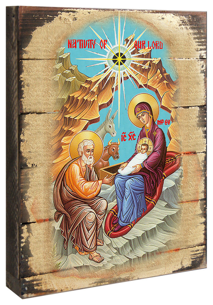 Icon Thodox Nativity Wall Art On Wood, 8 Inch