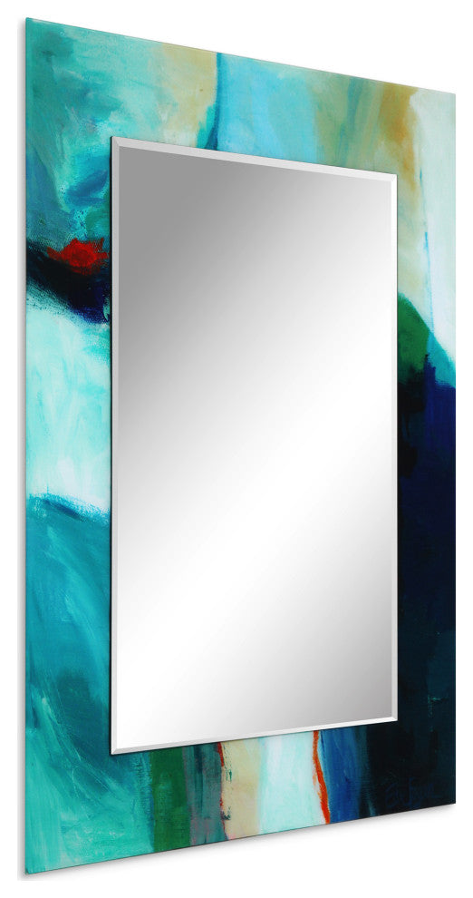 "Sky" Rectangular Beveled Wall Mirror Framed with Printed Tempered Art Glass