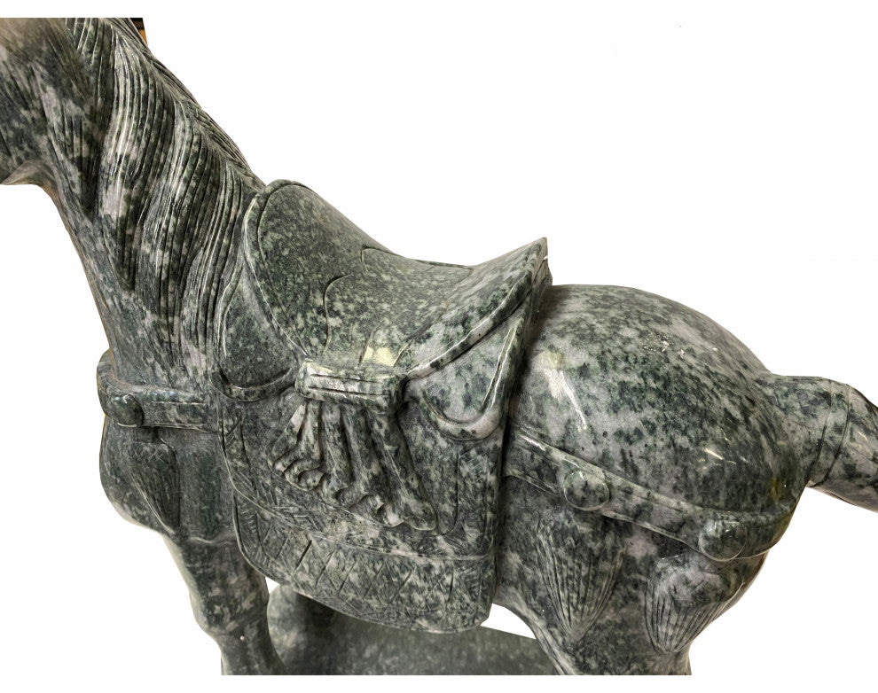 Chinese Green Stone Fengshui Fortune Horse Display Figure Hws1764
