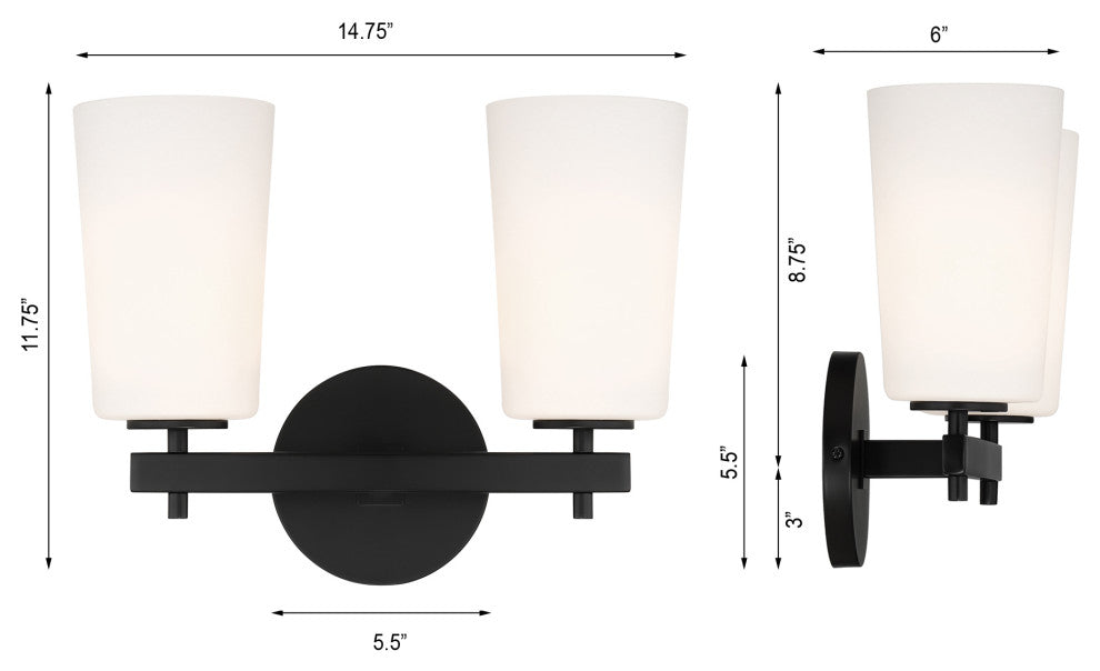 Colton 2 Light Black Wall Mount