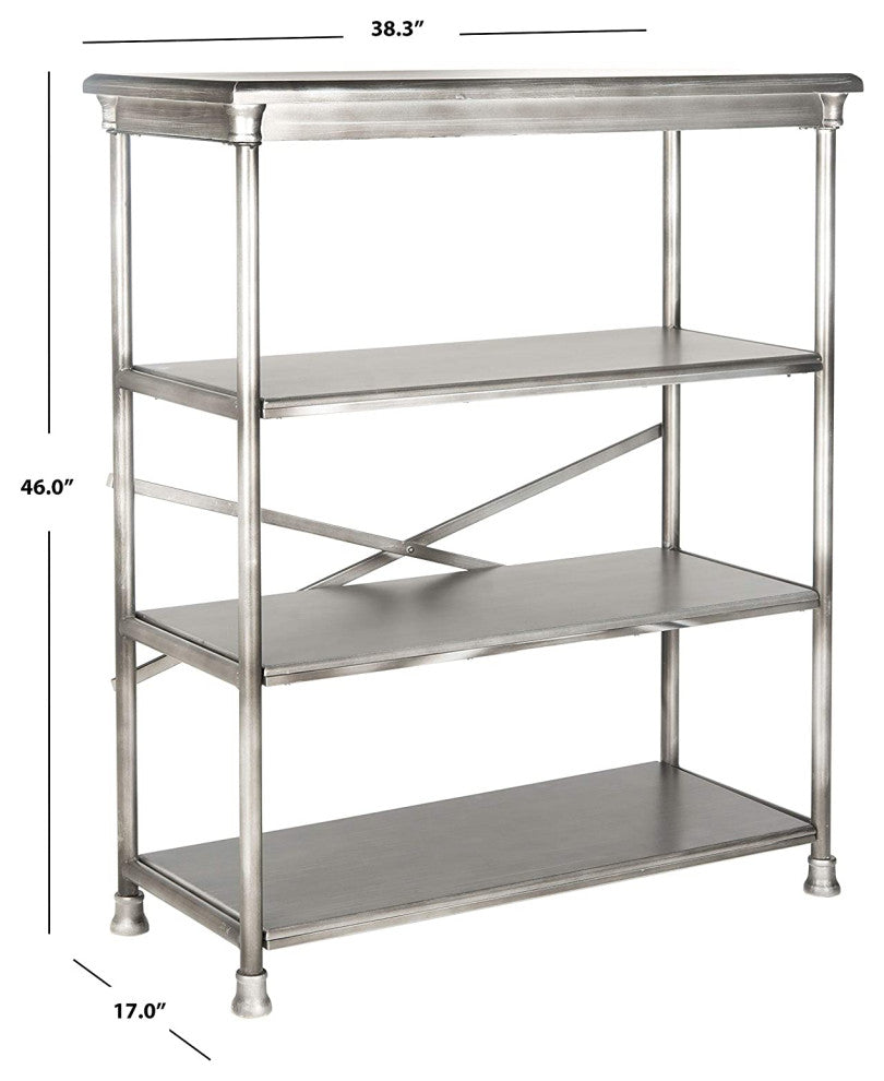 Modern Bookcase, Metal Frame and Wooden Shelves With Unique Silver Finish