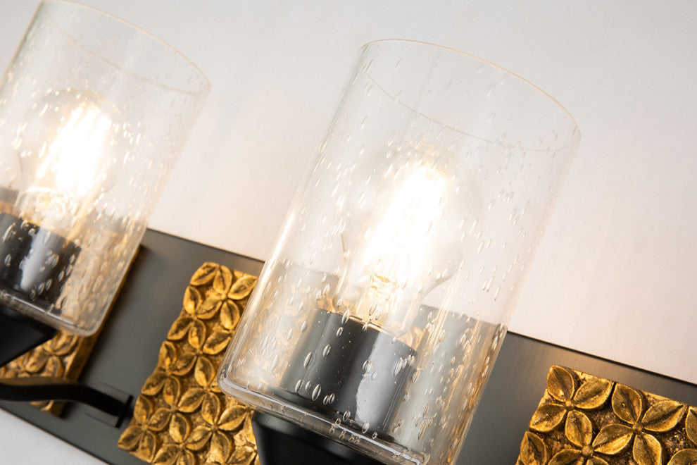 Arcadia 4 Light Bath Vanity Light in Matte Black with Gold Accents