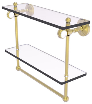 Pacific Grove 16" Double Twisted Glass Shelf with Towel Bar, Satin Brass