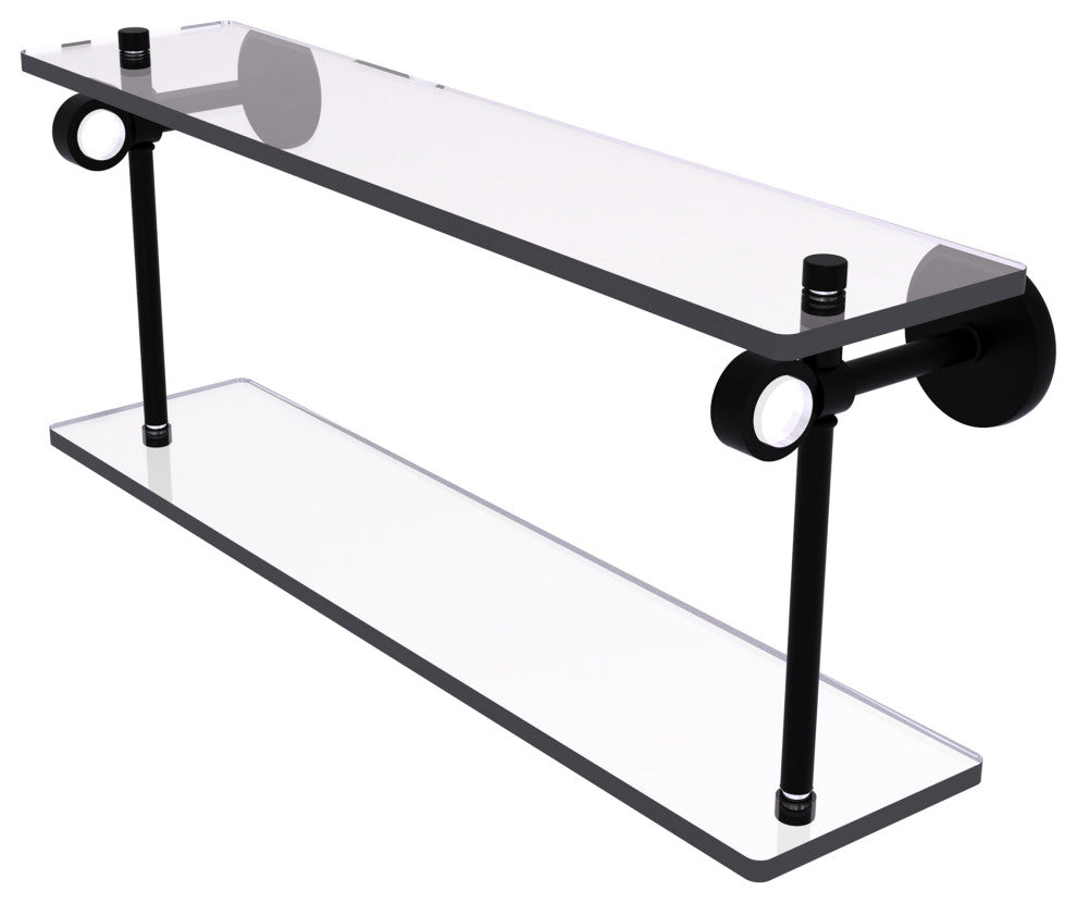 Clearview 22" Two Tiered Glass Shelf, Matte Black