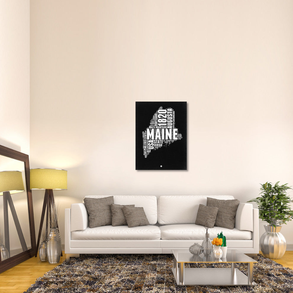 "Maine Black and White Map" Fine Art Print