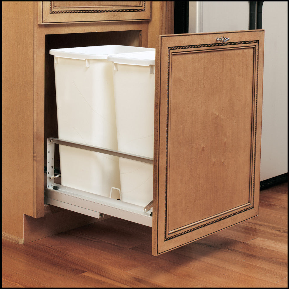 5349 Double 50 Qt Bottom Mount Waste Cntr Aluminum Rev-A-Shelf 5349-2150DM-2