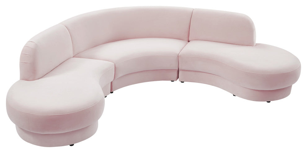 Rosa Velvet Upholstered 3-Piece Sectional, Pink