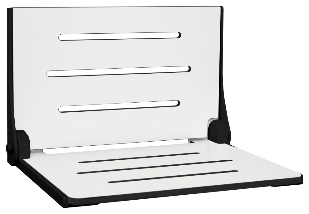 Silhouette Folding Wall Mount Shower Bench Seat, White Seat With Matte Black Frame