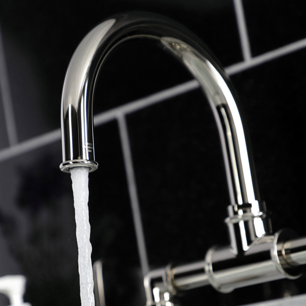 Industrial Style Bridge Bathroom Faucet With Pop-Up Drain, Polished Nickel