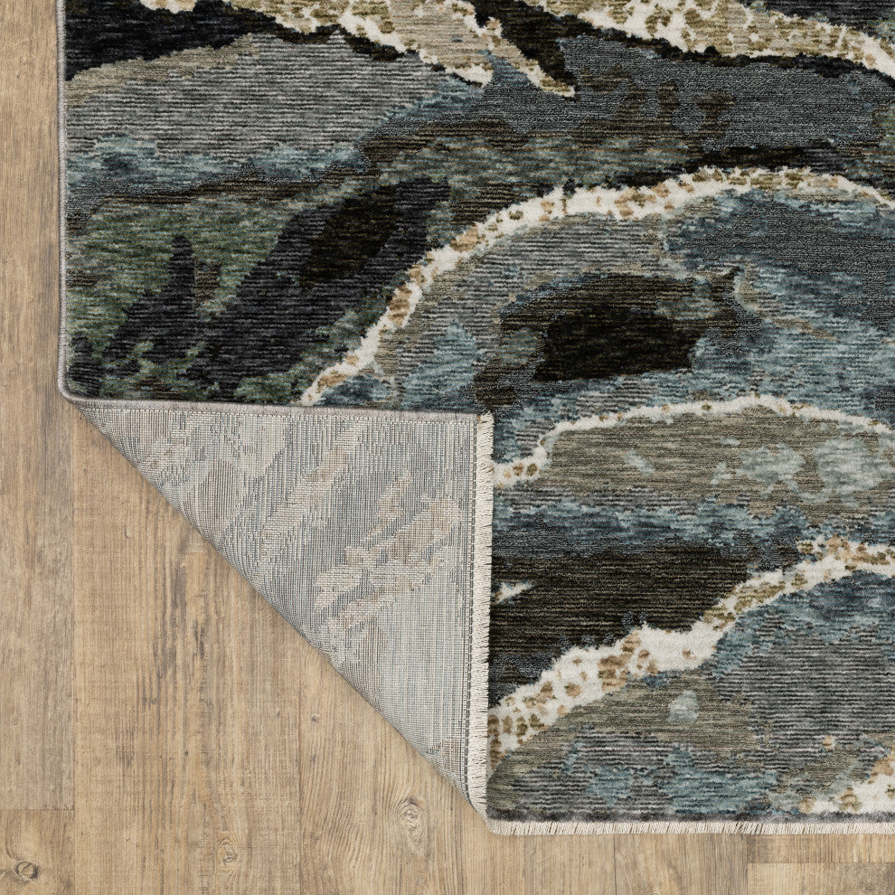 Easely Modern Abstract Waves Blue/ Green Area Rug, 2'3" x 7'6"