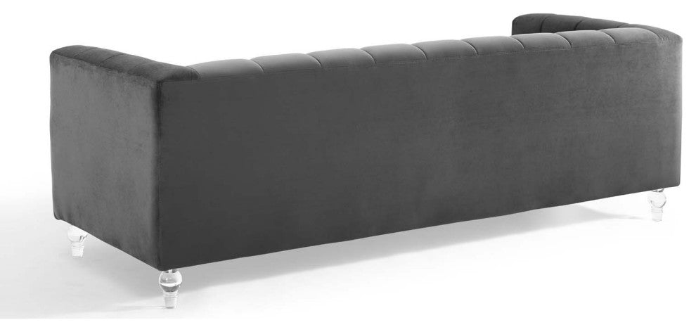 Tufted Sofa, Velvet, Dark Gray, Modern, Living Lounge Hotel Hospitality