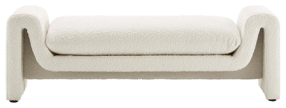 Waverly Boucle Fabric Bench, Ivory