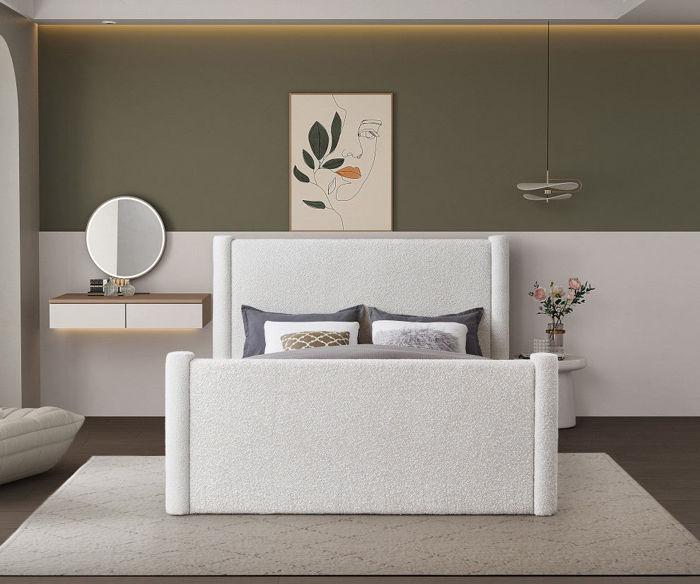 Elias Upholstered Bed, Cream, King, Boucle Fabric