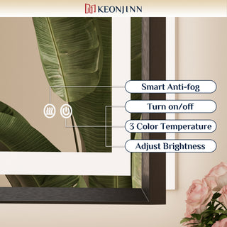 LED Vanity Mirror With Lights Metal Framed Front & Backlit, Dimmable, Black, 40x24