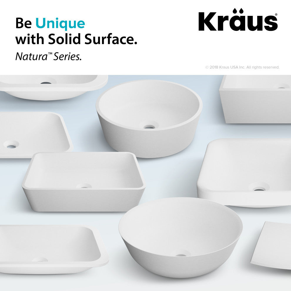 Natura Square Semi-Recessed Bathroom Sink, Stone Resin Solid Surface