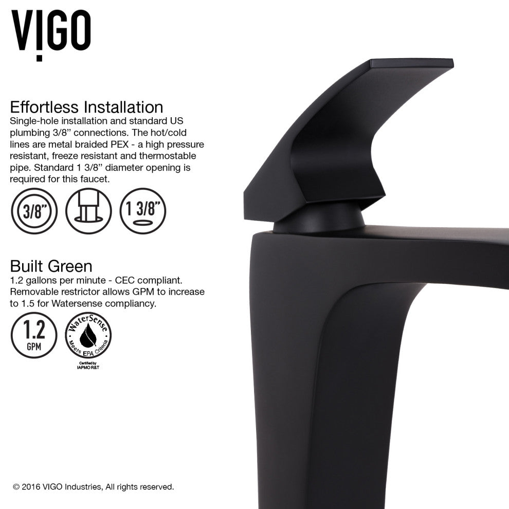 VIGO Simply Silver Glass Vessel Sink and Blackstonian Faucet Set, Matte Black