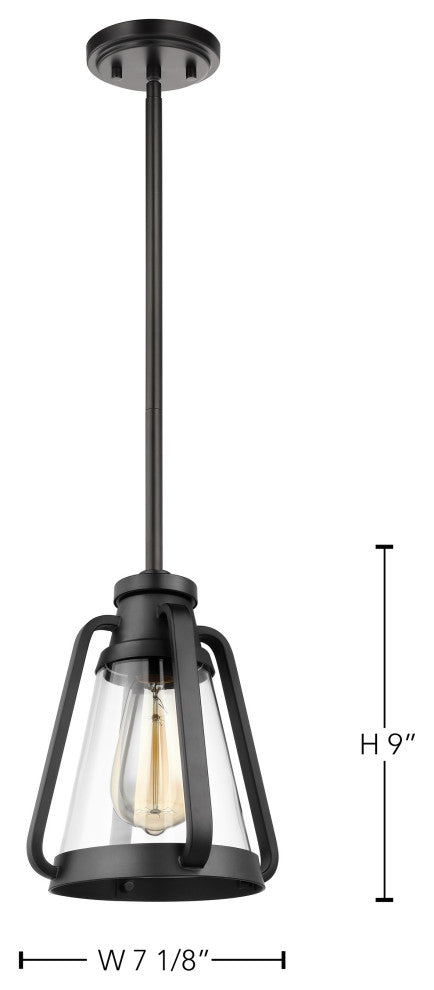 Everett 1-Light 7-Inch Mini Pendant, Matte Black With Clear Glass