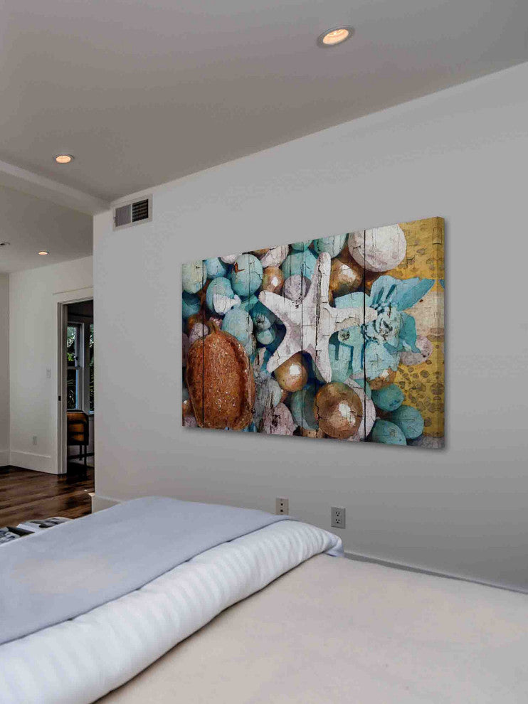 "Blue and Gold Shell Decor" Print on Canvas by Irena Orlov