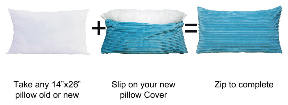 Ribbed Flanned Pillow Shell 4 Piece Set, Sky Blue, 14" X 26"