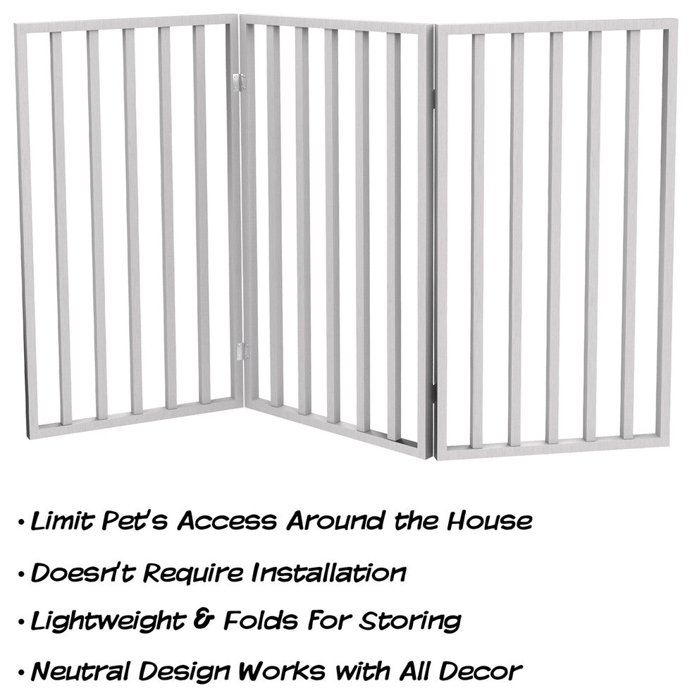 Wooden Pet Gate Tall Freestanding 3 Panel Foldable 54 x32" PETMAKER, White