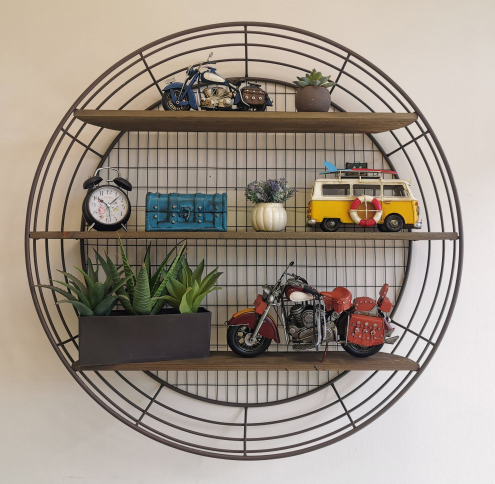 3-Tier Rustic Round Iron Wall Shelf