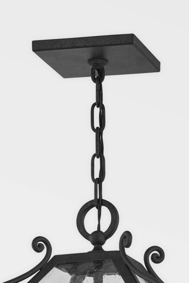 Santa Barbara County 4 Light Exterior Lantern French Iron Frame, Seeded Glass